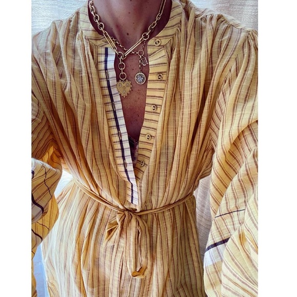 ULLA JOHNSON RABEA WHEAT STRIPED BELTED RELXED DRESS SIZE 2 - Picture 1 of 16